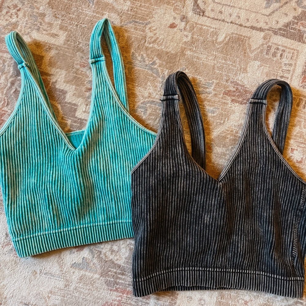 Ribbed Blue and Dark Grey Bralette Set
